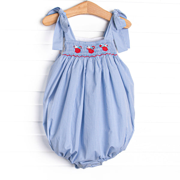 Gingham Mouse Magic Smocked Girl Bubble, Blue