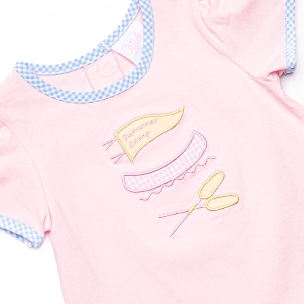 Happy Camper Applique Ruffle Short Set, Pink