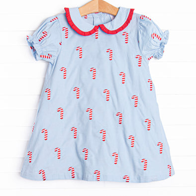 Girl's Candy Cane Craze Embroidered Dress in Blue size 6 | Stitchy Fish Girl's Candy Cane Craze Embroidered Dress in Blue size 6 | Stitchy Fish