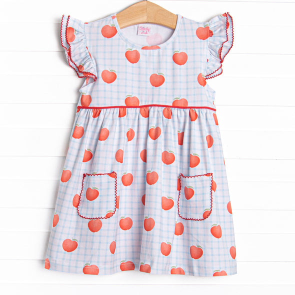 Grade A Gingham Flutter Sleeve Dress, Blue