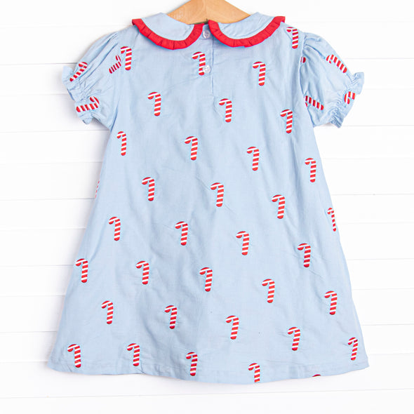 Candy Cane Craze Embroidered Dress, Blue