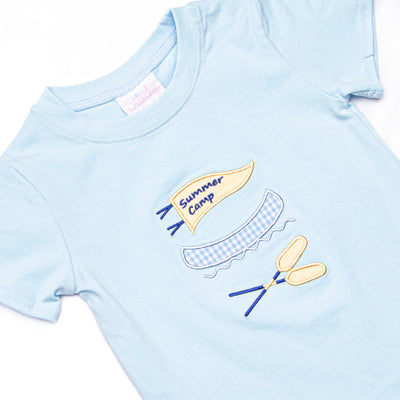 Happy Camper Applique Short Set, Blue