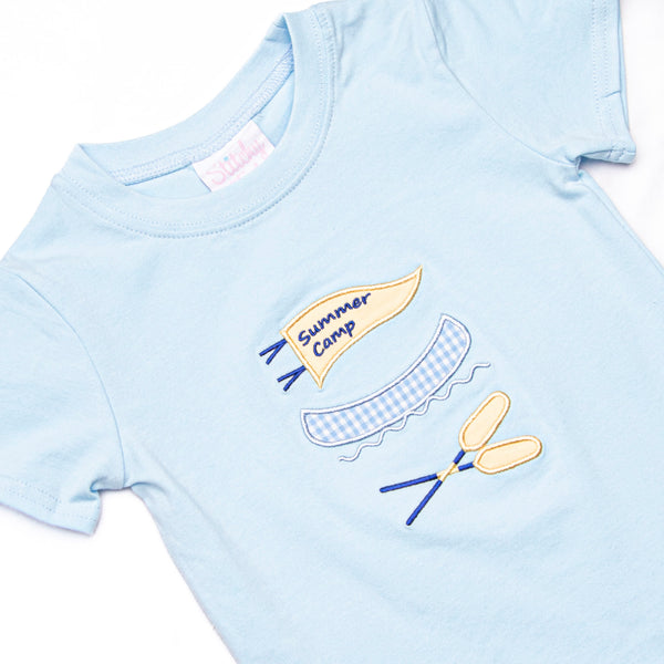 Happy Camper Applique Short Set, Blue