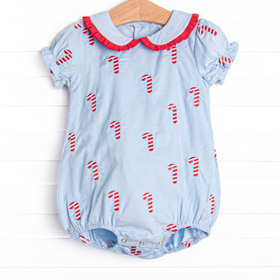 Candy Cane Craze Embroidered Girl Bubble, Blue