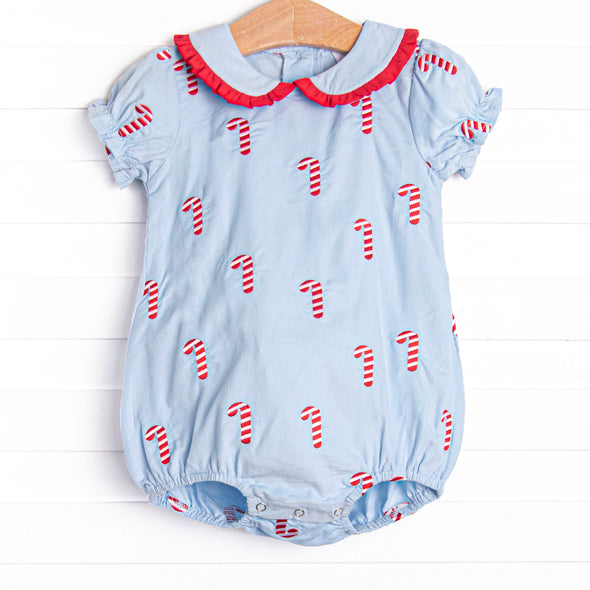 Candy Cane Craze Embroidered Girl Bubble, Blue