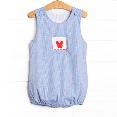 Gingham Mouse Magic Smocked Boy Bubble, Blue