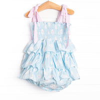 Pretty Petals Elastic Smocked Bubble, Blue