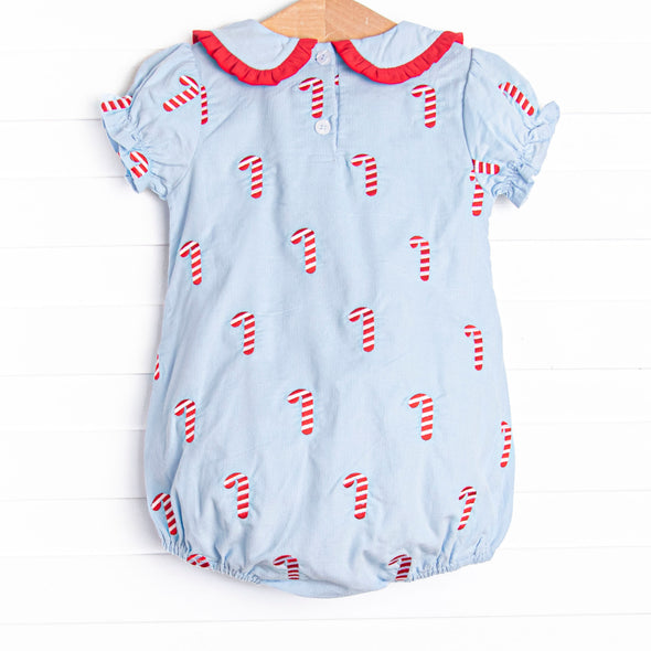 Candy Cane Craze Embroidered Girl Bubble, Blue