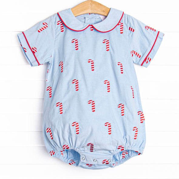 Candy Cane Craze Embroidered Boy Bubble, Blue
