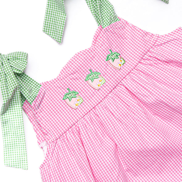 Strawberry Blooms Applique Short Set, Pink