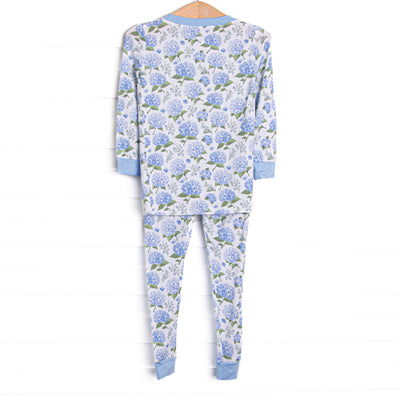 Hydrangea Blooms Bamboo Pajama Set, Blue