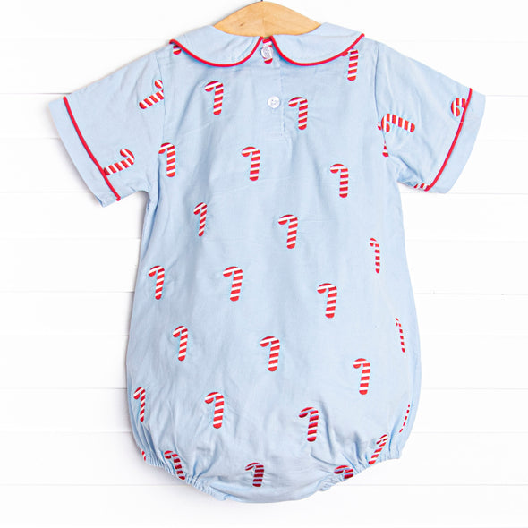 Candy Cane Craze Embroidered Boy Bubble, Blue