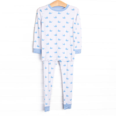 Whale Watch Bamboo Pajama Set, Blue