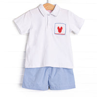 Gingham Mouse Magic Smocked Short Set, Blue