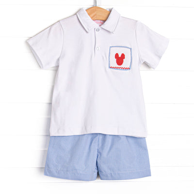 Gingham Mouse Magic Smocked Short Set, Blue
