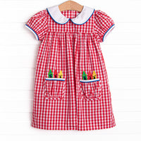 Color Me Happy Applique Dress, Red