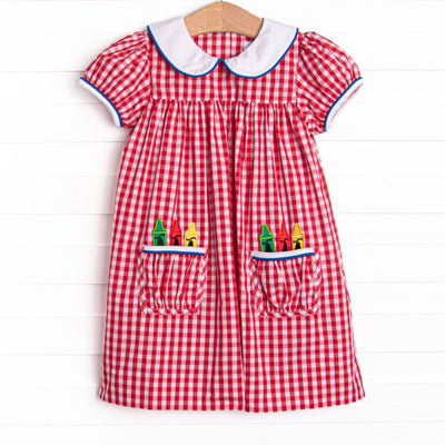 Color Me Happy Applique Dress, Red
