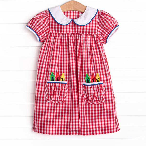 Color Me Happy Applique Dress, Red
