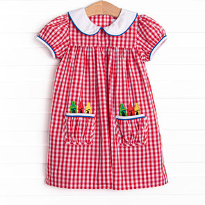 Color Me Happy Applique Dress, Red