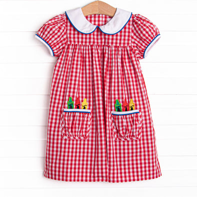 Color Me Happy Applique Dress, Red