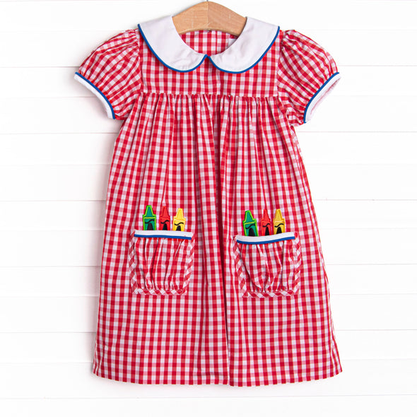 Color Me Happy Applique Dress, Red