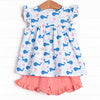 Oceanside Stripes Ruffle Short Set, Blue