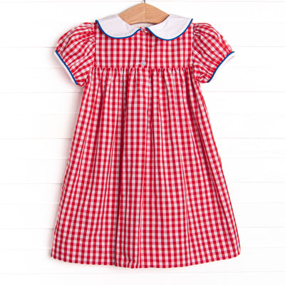 Color Me Happy Applique Dress, Red
