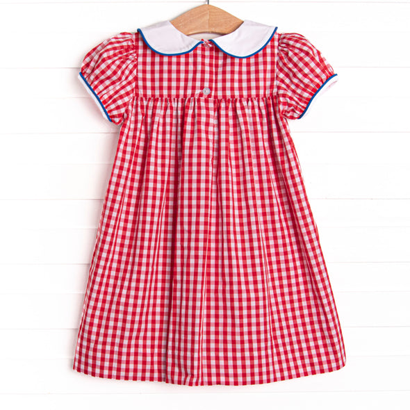 Color Me Happy Applique Dress, Red