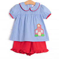 Saved by the Bell Applique Ruffle Short Set, Blue