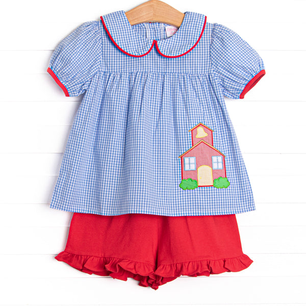 Saved by the Bell Applique Ruffle Short Set, Blue