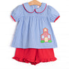 Saved by the Bell Applique Ruffle Short Set, Blue