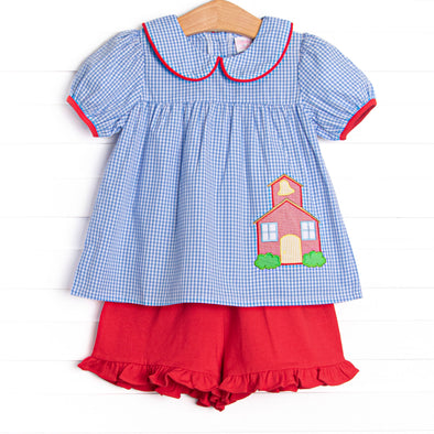 Saved by the Bell Applique Ruffle Short Set, Blue