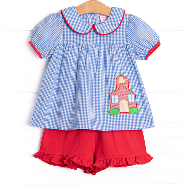 Saved by the Bell Applique Ruffle Short Set, Blue