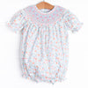 Janie Floral Smocked Bubble, Blue