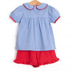Saved by the Bell Applique Ruffle Short Set, Blue