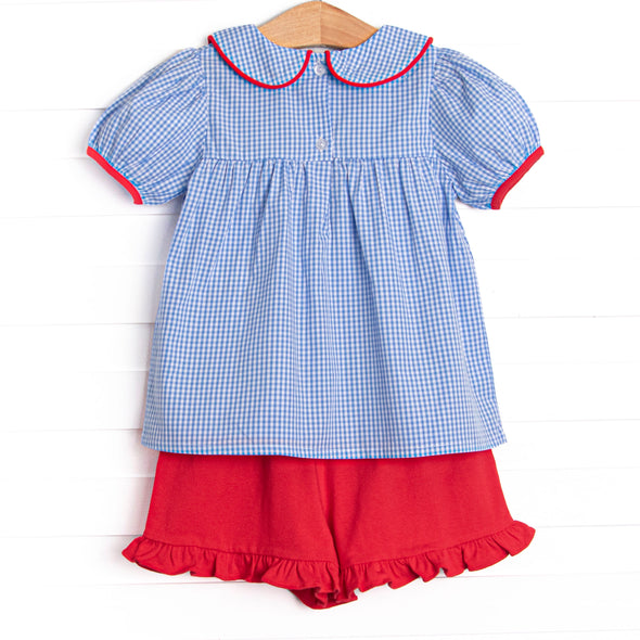 Saved by the Bell Applique Ruffle Short Set, Blue