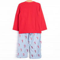 Candy Cane Craze Embroidered Pant Set, Blue