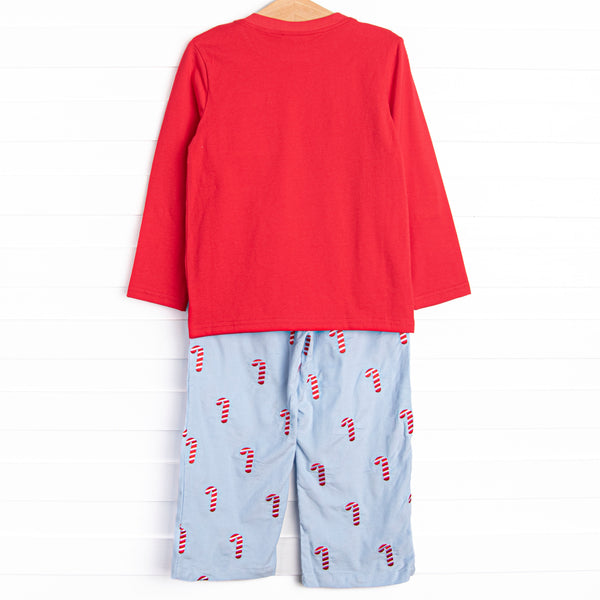 Candy Cane Craze Embroidered Pant Set, Blue