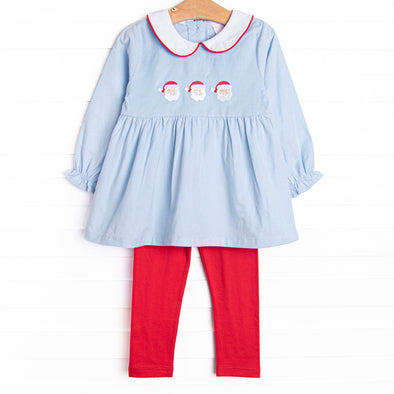Santa Claus Craze Embroidered Legging Set, Blue