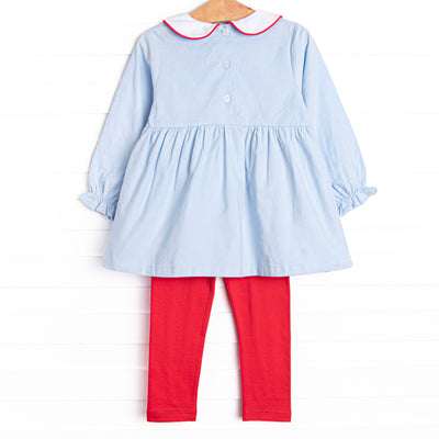 Santa Claus Craze Embroidered Legging Set, Blue