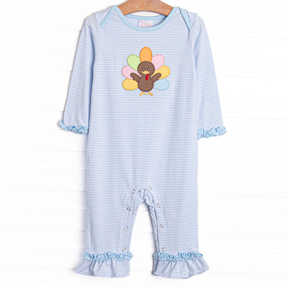 Shake Your Tail Feathers Applique Romper, Light Blue