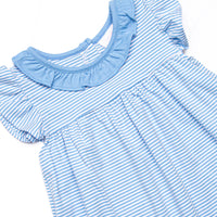Hannah Flutter Sleeve Dress, Medium Blue Stripe
