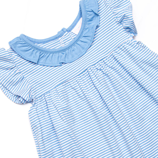 Hannah Flutter Sleeve Dress, Medium Blue Stripe