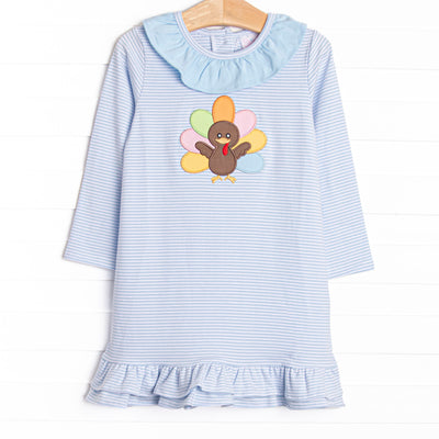 Shake Your Tail Feathers Applique Dress, Light Blue