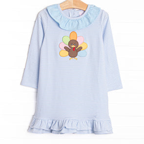 Shake Your Tail Feathers Applique Dress, Light Blue