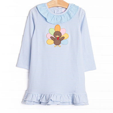 Shake Your Tail Feathers Applique Dress, Light Blue
