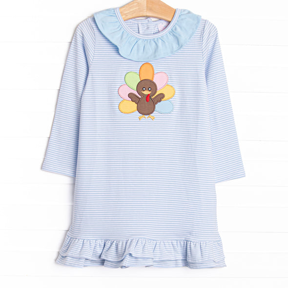 Shake Your Tail Feathers Applique Dress, Light Blue