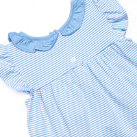 Hannah Flutter Sleeve Dress, Medium Blue Stripe