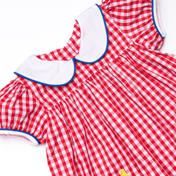 Color Me Happy Applique Dress, Red