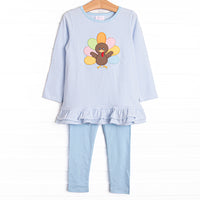 Shake Your Tail Feathers Applique Legging Set, Light Blue